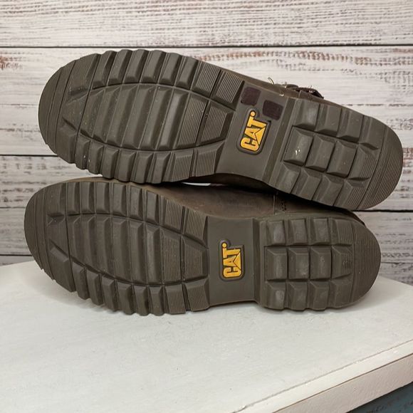 CAT Waterproof Brown Leather Zip Up Work Boots CUTE - Picture 3 of 7